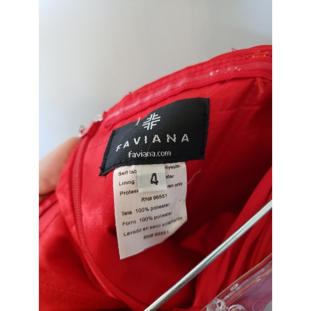 Faviana Womens 4 Cocktail Dress Prom Pleated Chest Bright Red Short Strapless - Picture 5 of 5